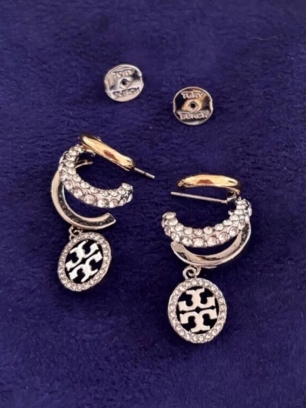 NWOT Tory Burch Icon Pave Triple Hoop Earring